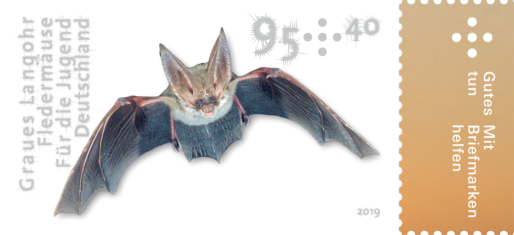 Briefmarke im Wert von 95 Cent mit Bild einer Fledermaus