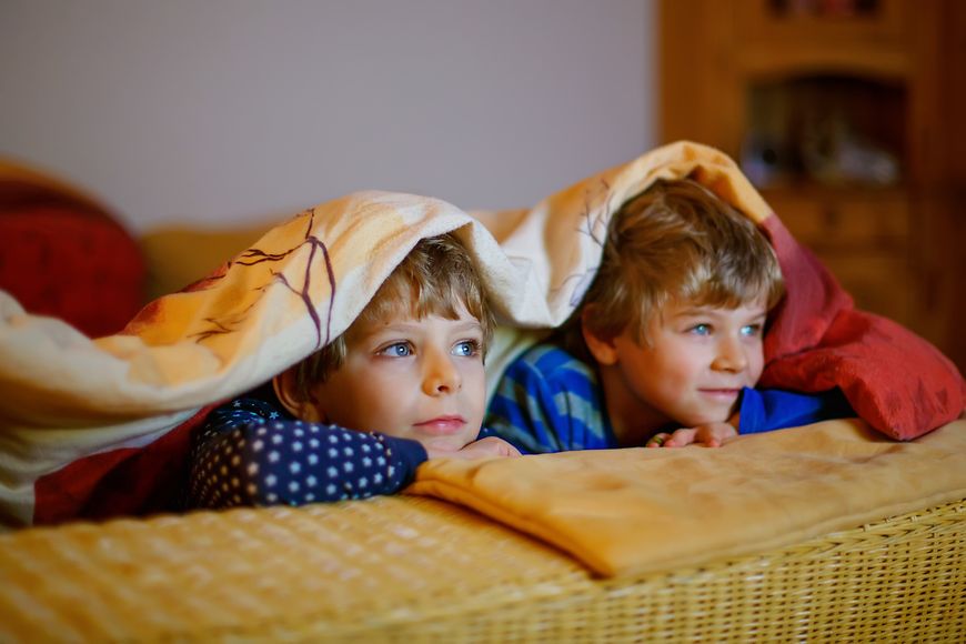 Zwei Bruder schauen gemeinsam Fernsehen