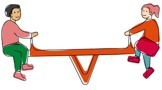 Illustration: zwei Kinder auf einer Wippe