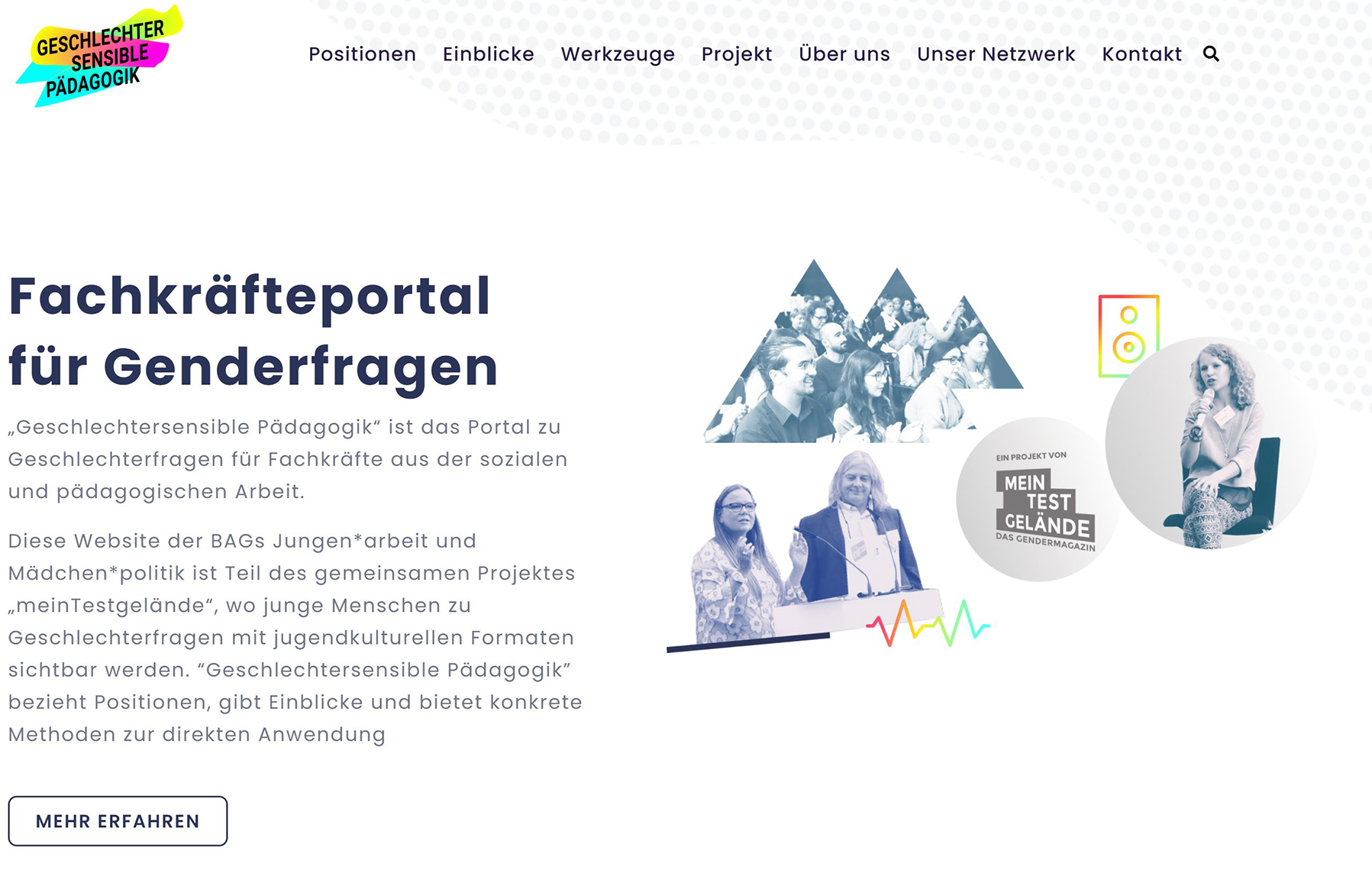 Ein Screenshot der neuen Website "Geschlechtersensible Pädagogik"