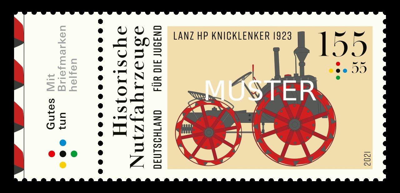 Illustration eines roten Nutzfahrzeuges von Lanz HP Knicklenker aus dem Jahr 1923