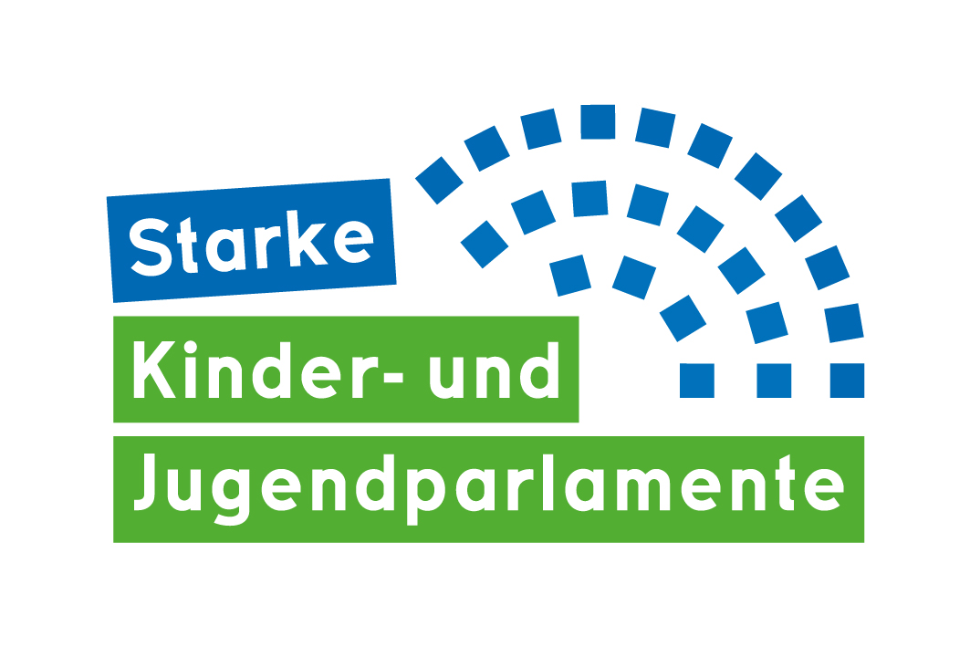 Blau-grünes Logo mit Schriftzug Logo Starke Kinder- und Jugendparlamente 