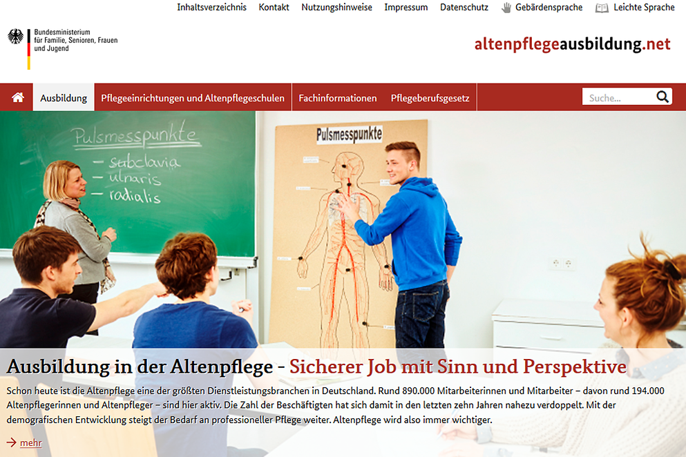 Screenshot der Seite www.altenpflegeausbildung.net