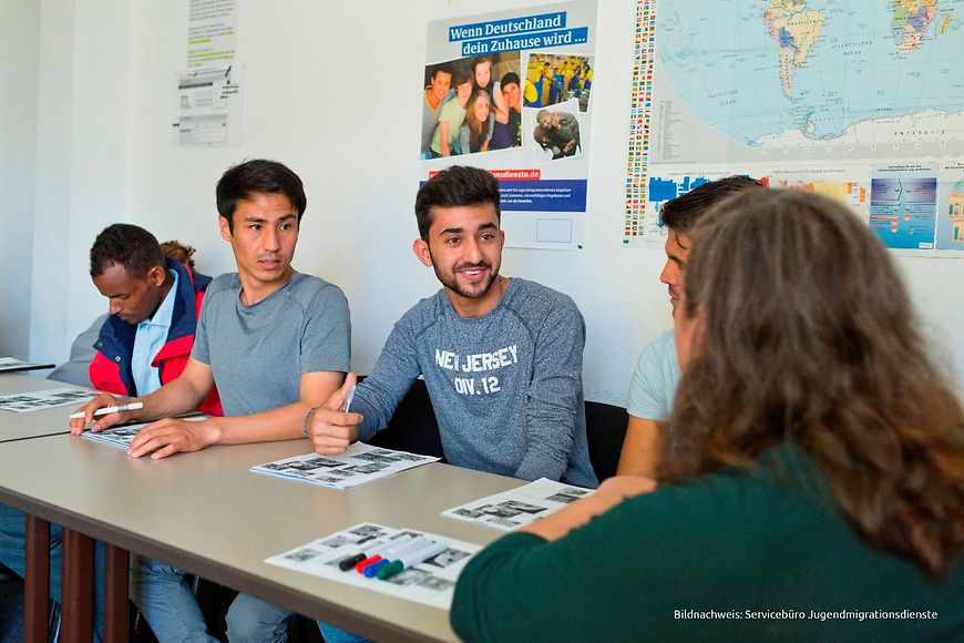 Junge Geflüchtete beim Kommunikationstraining der Jugendmigrationsdienste