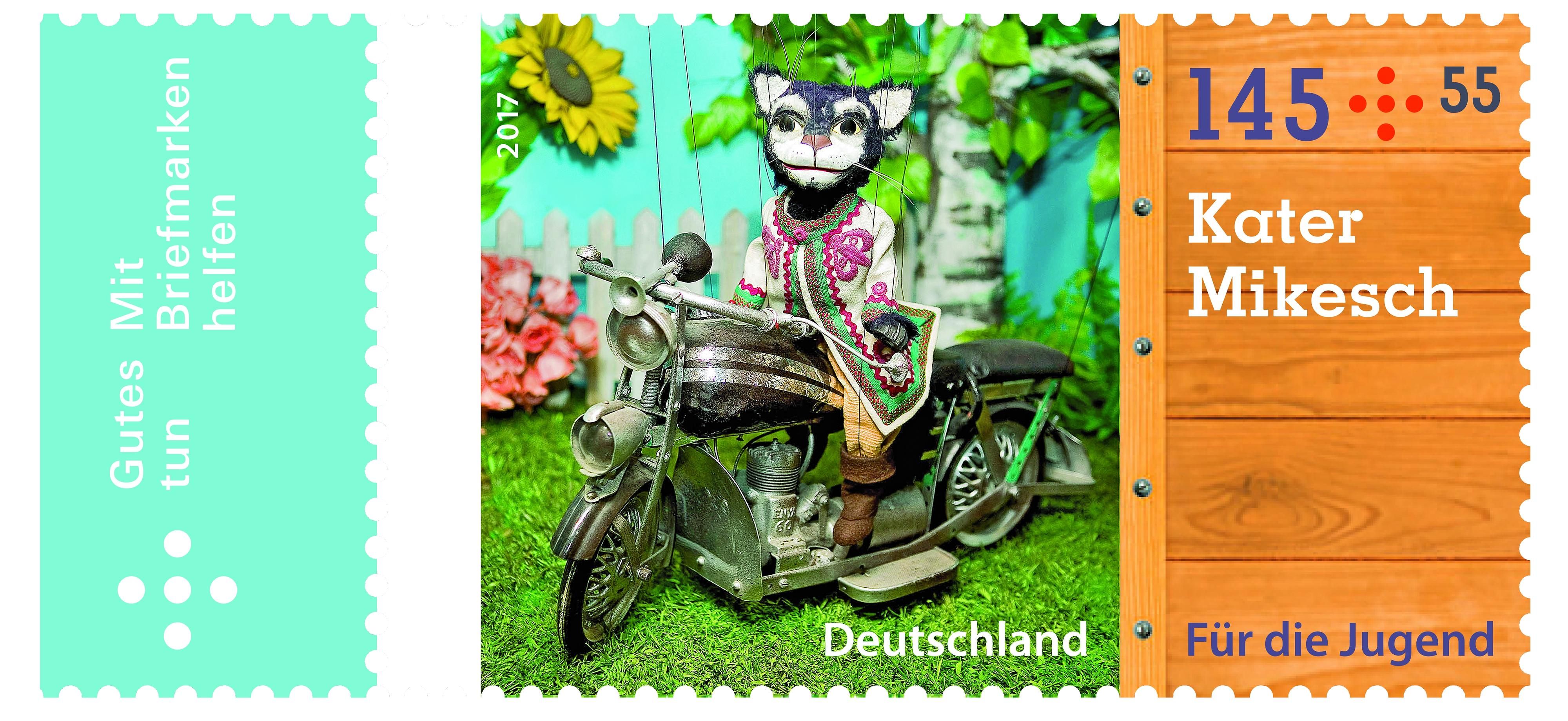 Die Jugendmarke mit dem Kater Mikesch im Wert von 145 Cent.