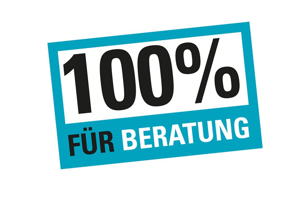 Das Bild zeigt das Logo zur Kampagne, auf dem '100 Prozent für Beratung' steht