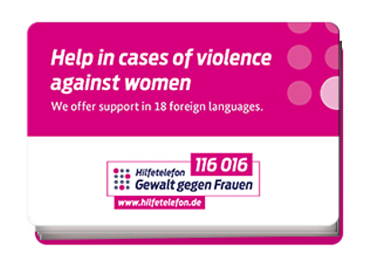 Titelseite des Klappflyers "Hilfetelefon Gewalt gegen Frauen"