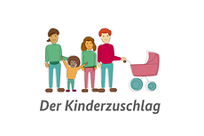 Illustration einer Familie mit Kinderwagen, darunter der Schriftzug: Der Kinderzuschlag
