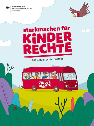 Titelseite der Broschüre "Starkmachen für Kinderrechte - Die Kinderrechte-Bustour"