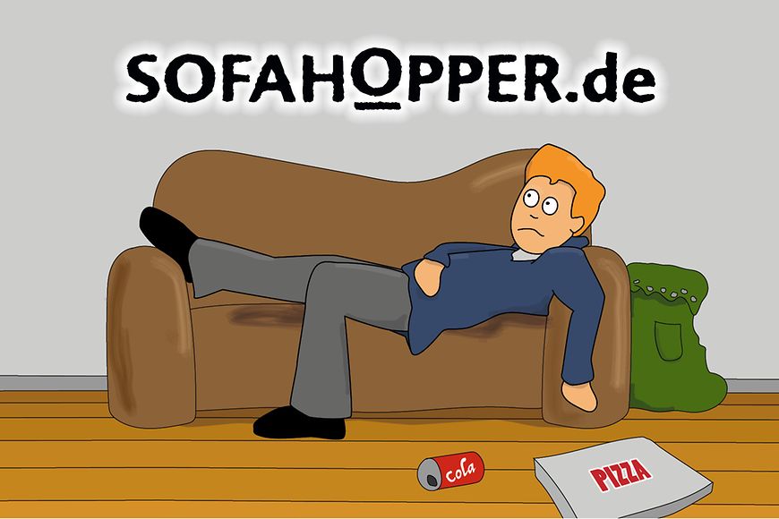 Zeichnung eines Jungen, der vorübergehend auf einem Sofa untergekommen ist 
