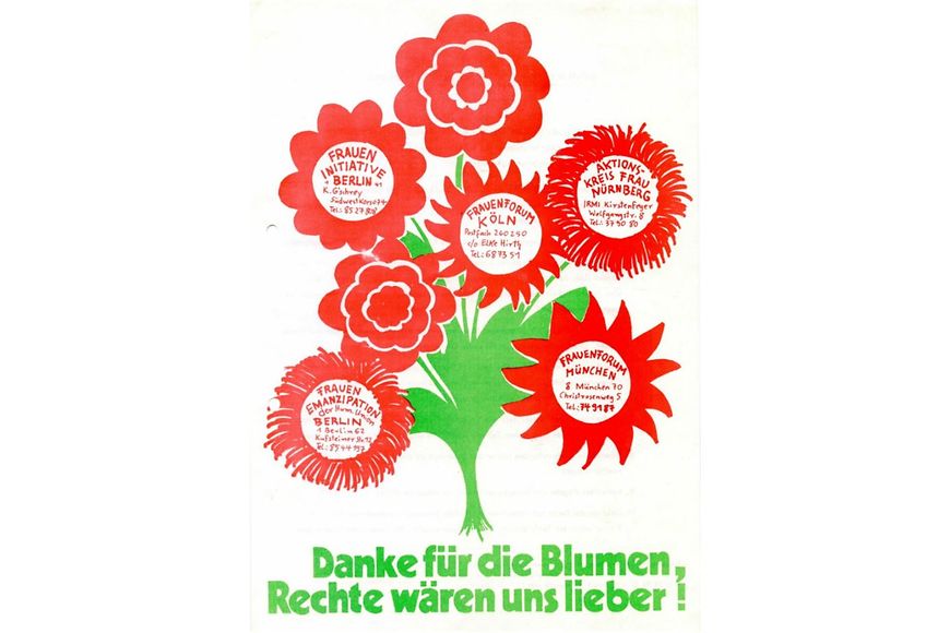 Blumenstrauß mit der Aufschrift: Danke für die Blumen, Rechte wären uns lieber