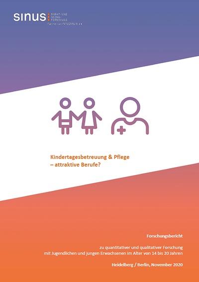 Titelseite der Sinus-Broschüre "Kindertagesbetreuung und Pflege - attraktive Berufe?"