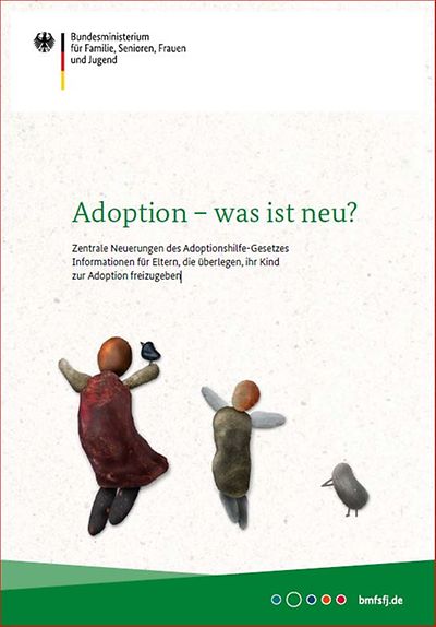 Titelseite des Flyer "Adoption - Was ist neu? Informationen für abgebende Eltern im Inland
