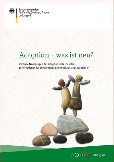 Titelseite des Flyer "Adoption - Was ist neu? Informationen für annehmende Eltern im Ausland