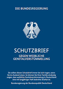 Titelseite vom Schutzbrief gegen weibliche Genitalverstümmelung