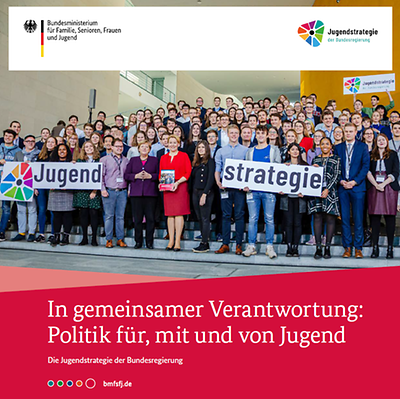 Titelseite vom Flyer "In gemeinsamer Verantwortung: Politik für, mit und von Jugend - Die Jugendstrategie der Bundesregierung"