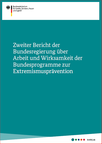 Titelseite: Zweiter Bericht der Bundesregierung über Arbeit und Wirksamkeit der Bundesprogramme zur Extremismusprävention