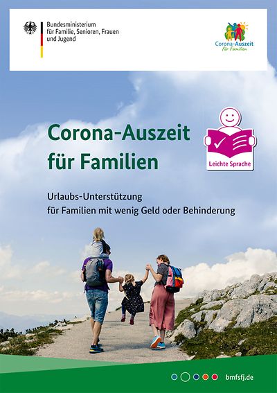 Titelseite Flyer "Corona-Auszeit für Familien" Leichte Sprache