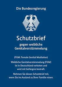Titelseite vom Schutzbrief gegen weibliche Genitalverstümmelung in einfacher Sprache