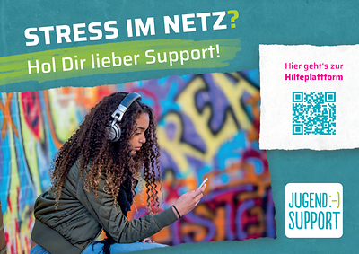 Postkarte Stress im Netz? (Motiv Mädchen) Hol Dir lieber Support!