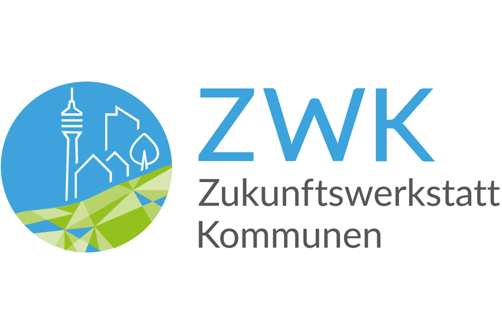 Blau-weißes Logo des Projekts Zukunftswerkstatt Kommunen