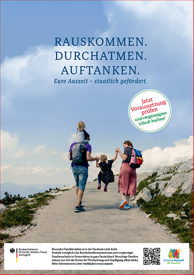 Plakat Corona-Auszeit für Familien - Rauskommen, Durchatmen, Rauskommen - Motiv Familie