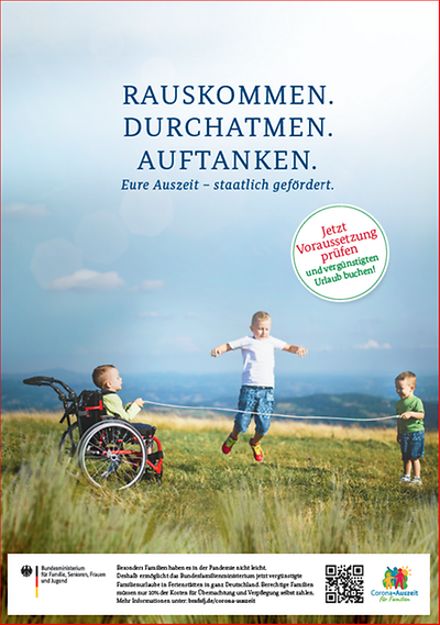 Plakat Corona-Auszeit für Familien - Rauskommen, Durchatmen, Rauskommen - Motiv Kinder