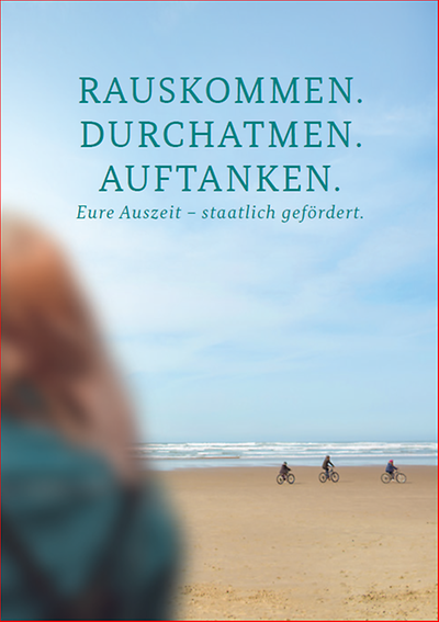 Postkarte: Corona-Auszeit für Familien - Rauskommen, Durchatmen, Auftanken - Motiv Strand