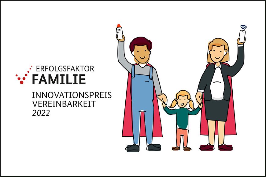 Grafik zum Innovationspreis Vereinbarkeit mit einer Familie und der Auschrift Erfolgsfaktor Familie