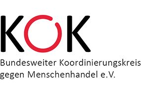 Drei Großbuchstaben KOK und der Schriftzug Bundesweiter Koordinierungskreis gegen Menschenhandel e.V. 