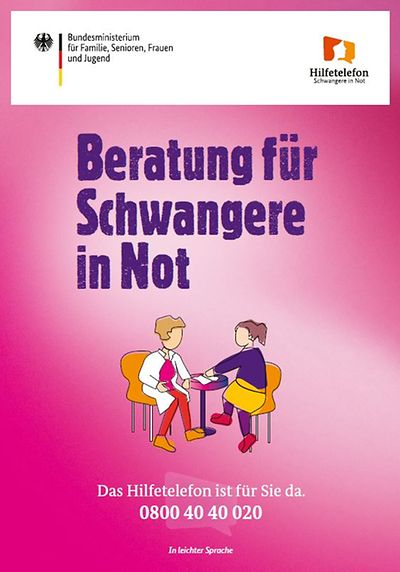 Titelseite der Broschüre "Beratung für Schwangere in Not" in leichter Sprache