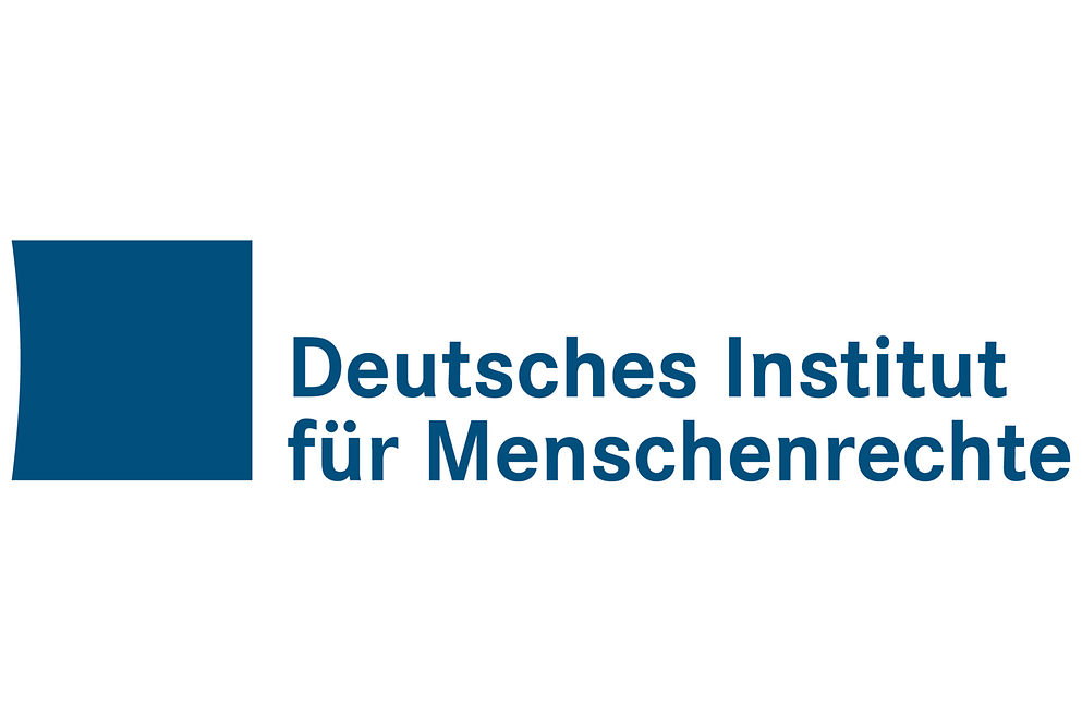 Logo Deutsches Institut für Menschenrechte in Berlin: blauer Namensschriftzug und blaues Quadrat