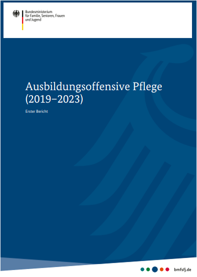 Titelseite Ausbildungsoffensive Pflege (2019-2023) - Erster Bericht