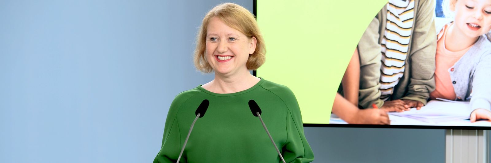 Bundesfamilienministerin Lisa Paus auf der Pressekonferenz nach dem Kabinettsbeschluss