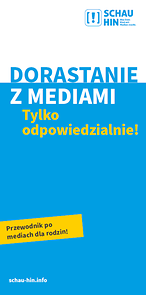 Titelseite vom Flyer "Groß werden mit Medien" in polnischer Sprache