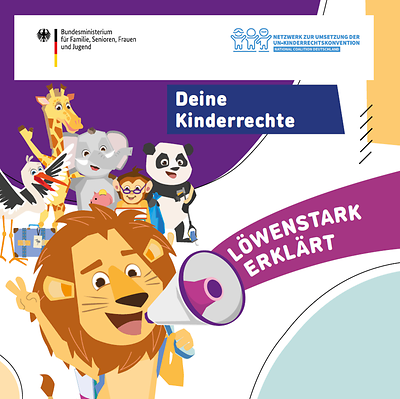 Titelseite der Broschüre "Deine Kinderrechte - Löwenstark erklärt"