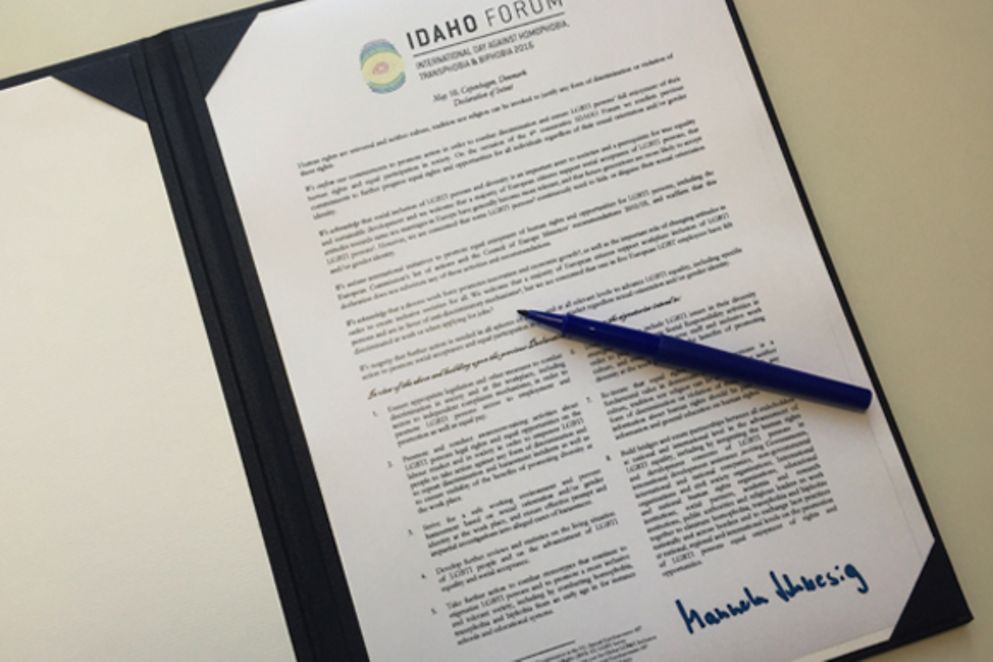 Die von Manuela Schwesig unterzeichnete IDAHO-Erklärung 2016