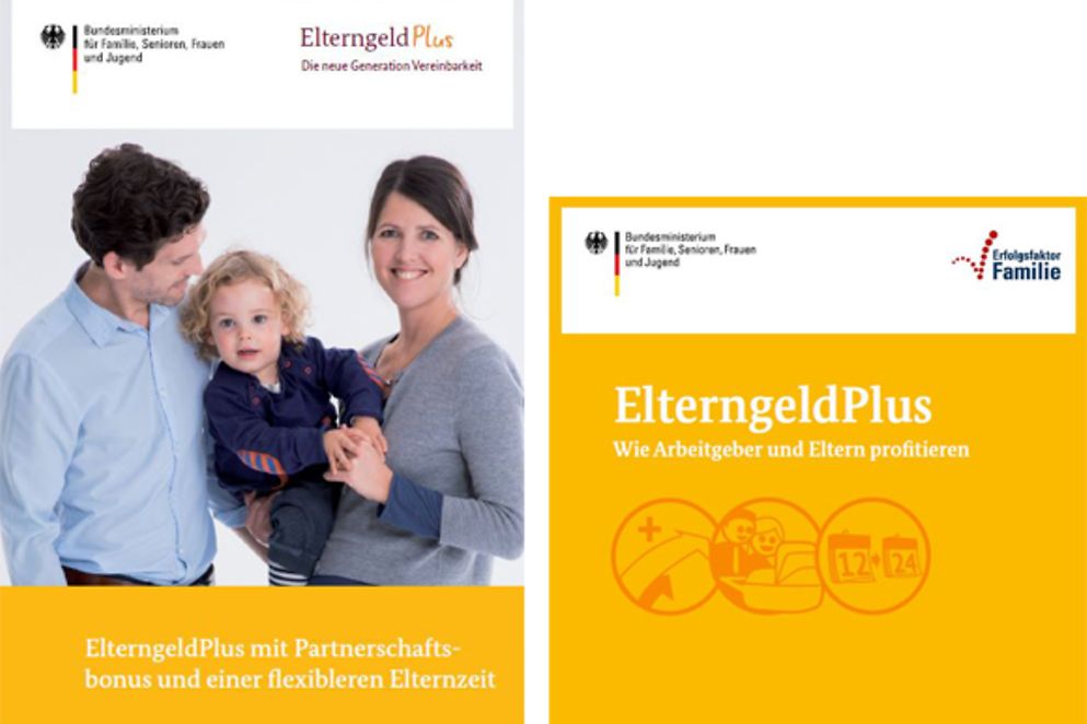 Titelbilder von zwei neuen Broschüren zum ElterngeldPlus
