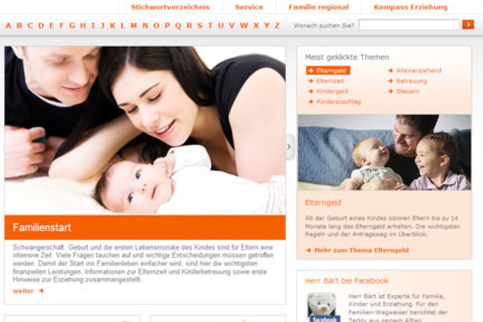 Screenshot der Startseite von www.familien-wegweiser.de. Bild: BMFSFJ