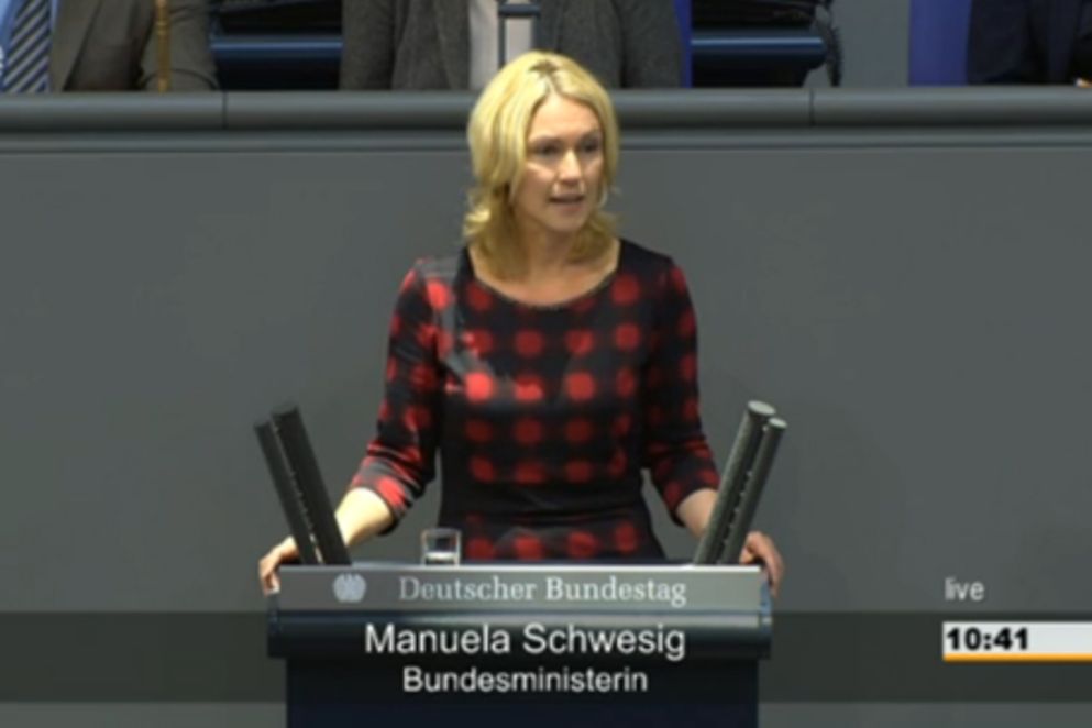 Manuela Schwesig spricht im Bundestag zum ElterngeldPlus, Bildnachweis: Bundestag