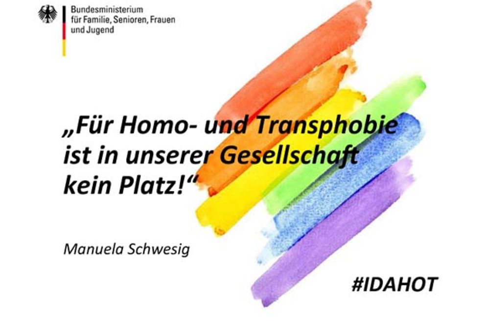 Grafik mit dem Schriftzug Manuela Schwesig: "Für Homo- und Transphobie ist in unserer Gesellschaft kein Platz!"