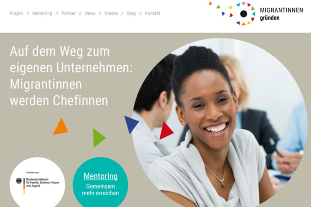 Screenshot der neuen Internetseite von "Migrantinnen gründen"