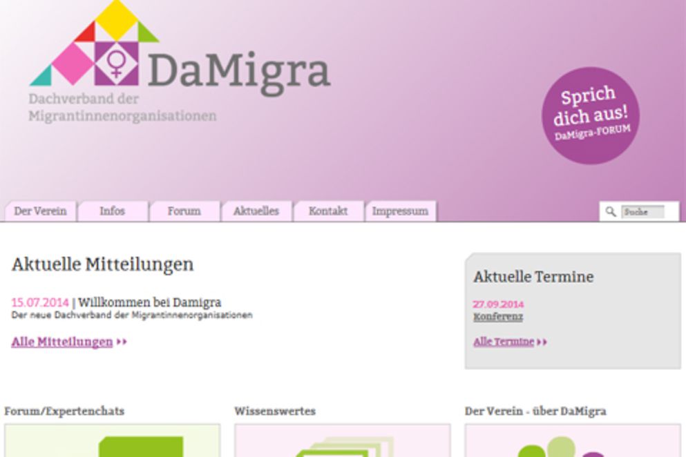 Screenshoot der Internetseite www.damigra.de