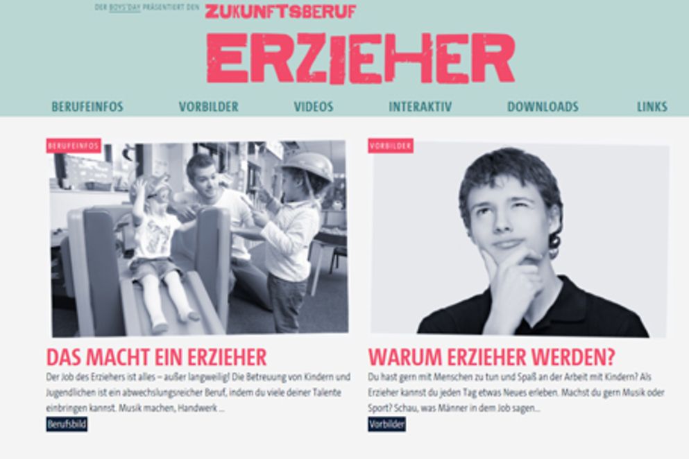 Screenshot der Internetseite "zukunftsberuf-erzieher.de"
