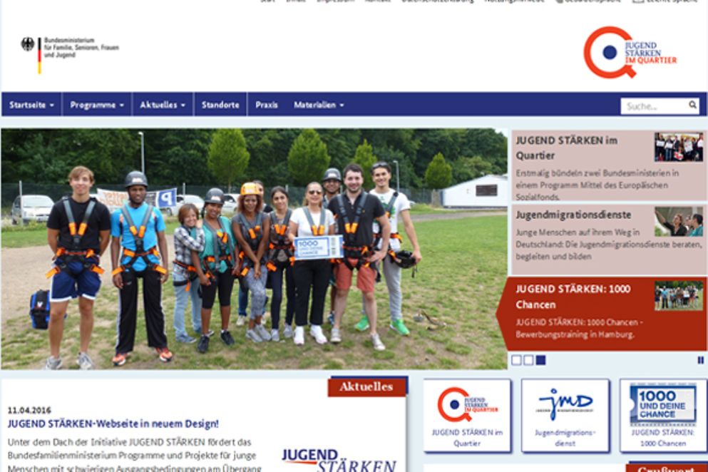 Screenshot der neuen Website von JUGEND STÄRKEN