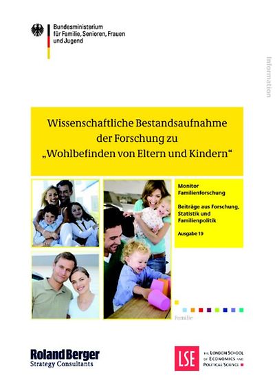 Deckblatt des Monitors Wisschenschaftliche Bestandsaufnahme der Forschung zu "Wohlbefinden von Eltern und Kindern"