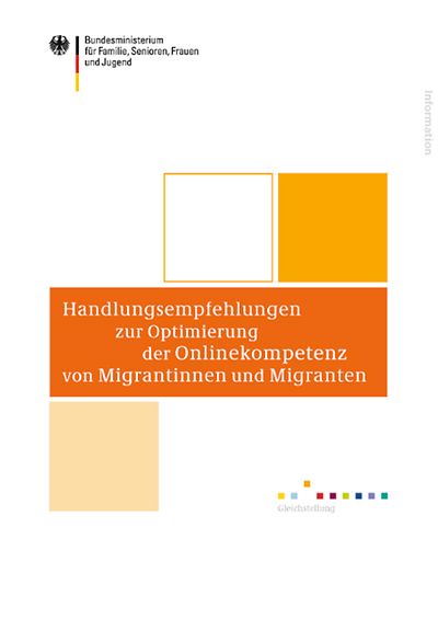 Cover der Broschüre "Handlungsempfehlungen zur Optimierung der Onlinekompetenz von Migrantinnen und Migranten