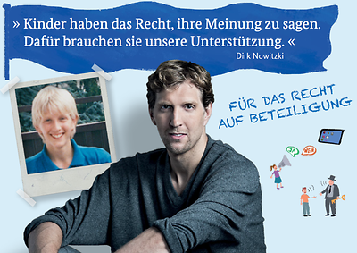 Cover der Postkarten "Starkmachen für Kinderrechte mit Dirk Nowitzki"