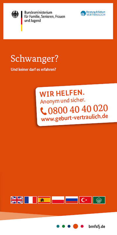 Titelseite Flyer "Vertrauliche Geburt - mehrsprachiger Flyer"