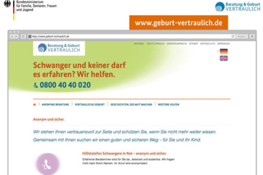 Screenshot der Website www.geburt-vertraulich.de